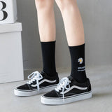Women Black Daisy Socks_Cwms0670