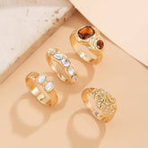 Trendy Retro Geometric Hollow Diamond Ring Set_Cwmm3236
