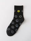 CARTOON BLACK AND WHITE SMILING FACE WOMENS SOCKS_CWMS1415