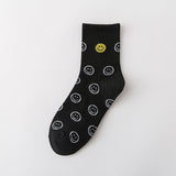 CARTOON BLACK AND WHITE SMILING FACE WOMENS SOCKS_CWMS1415