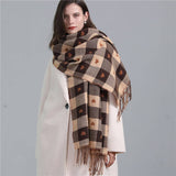 PLAID SCARF HEART COLORBLOCK TASSEL WINTER SHAWL_CWASC0980