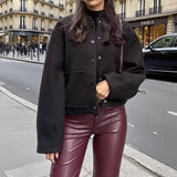 Stand-Up Collar,Button-Down Pocket Short Jacket