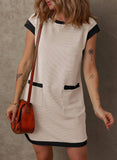Womens Colorblock Pocket Sleeve Mini Dress