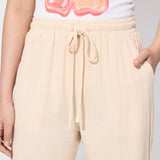 Solid Color Lace-Up High-Waisted Wide-Leg Pants