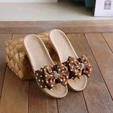BOW LINEN SUMMER SLIPPERS SOFT SOLE BREATHABLE_CWSHF0188