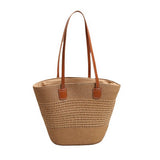 HOLLOW STRIPED ONE SHOULDER BEACH STRAW BAG_CWAB1867