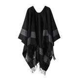 STRIPED FASHIONABLE SHAWL WITH FRINGE CAPE_CWASC2179