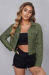 Cwjj0138_Women'S Casual Cropped Denim Jacket Top