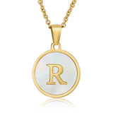 CIRCULAR SHELL ENGLISH LETTER PENDANT NECKLACE_CWAJE0675