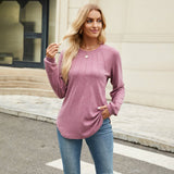 Solid Color Crew-Neck Long Sleeve Fashion T-Shirt