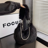FAUX FOX FUR FLUFFY BAG WOMEN PEARL CHAIN SHOULDER_CUAB00566