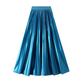 SLIMMING SHINY HIGH WAIST PLEATED MIDI SKIRT_CWBMS0329