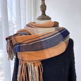 PLAID TASSEL SCARF FOR WOMEN RETRO WINTER WARMTH_CWASC1454