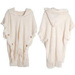 Women Poncho Sweater Cozy Cape With Hood