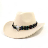 BULL HEAD DECOR WIDE BRIM WESTERN COWBOY HAT_CWAH1769
