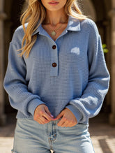 Pure color turn-over collar knitted sweater