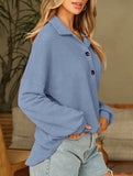 Pure color turn-over collar knitted sweater