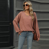 Solid Color V-Neck Baggy Pit Strip Shirt