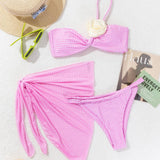 Womens 3D Floral Bikini Set-Pink Gingham Swimsuit
