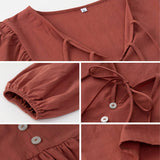 COTTON WICKING V COLLAR BLOUSE_CWTBLL0779
