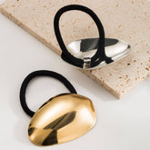 GEOMETRIC OVAL METAL STRIPE ELASTIC HAIR TIE_CWAHA6216