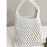 SMALL COTTON ROPE SOLID BEACH BAGS TOTES WITH MESH_CWAB1989