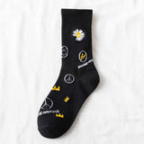 Women Black Daisy Socks_Cwms0670