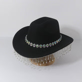 RHINESTONE FRINGE WESTERN COWBOY FEDORA HAT_CWAH3631