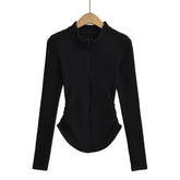 Velvet Stand Collar Zipper Solid Color Base Shirt