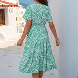 V-Neck Dress With Lotus Sleeves