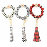 LEOPARD PLAID BEAD BRACELET KEYCHAIN TASSEL_CWMM7017
