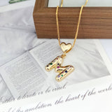 COLORFUL ZIRCONIA HEART LETTER PENDANT NECKLACE_CWMM5875