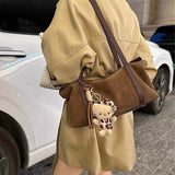 Suede And Matte Cowhide Simple Shoulder Bag_Cwab4120
