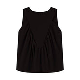 Versatile Solid-Color Pleated Sleeveless Vest