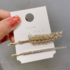 GILDED WHEAT EAR WITH RHINESTONE AND PEARL HAIRPIN_CWAHA4790