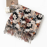 FLORAL FAUX CASHMERE SCARF SOFT WARM TASSEL SHAWL_CWASC0913