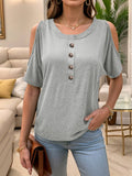 Solid-Color Off-The-Shoulder Short-Sleeved Top