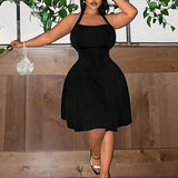 SQUARE NECK HALTER CINCHED WAIST A LINE DRESS_CWDMD6063