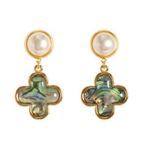 NATURAL COLORFUL ABALONE FOUR LEAF CLOVER EARRINGS_CWMM4332