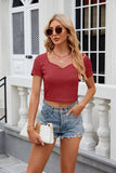 V Neck Solid Color Short Sleeved Short T Shirt_Cwtsts0286