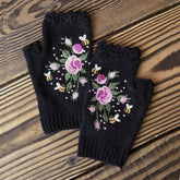 KNIT WINTER GLOVES BEE BLOSSOM EMBROIDERY_CWMM1662