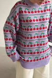 Vintage Cherry Jacquard Knit Crew Neck Pullover