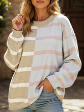 Color-blocking striped long-sleeved top