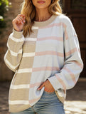 Color-blocking striped long-sleeved top