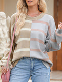 Color-blocking striped long-sleeved top
