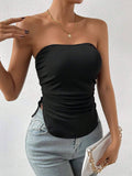 Solid Color Drawstring Short Strapless Vest