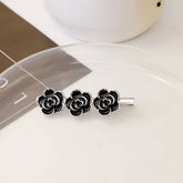 BLACK GLAZE FLOWER HEART CHECKERBOARD HAIRPIN_CWAHA4737