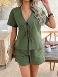 V-Neck Cardigan Shorts Loose Two-Piece Set