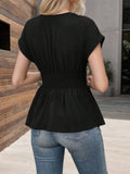 Womens V-Neck Waist-Defining Pleated Shirt