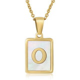 SQUARE SHELL 26 LETTER PENDANT NECKLACE_CWAJE0674
